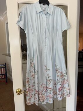 Nicole Miller Pale Blue Floral Midi Shirt Dress